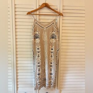 Maeve Beige Embroidered Slip Dress